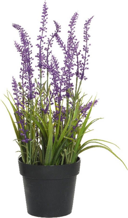 Everlands Lavendel kunstplant in pot fuchsia paars D15 x H30 cm Kunstplanten