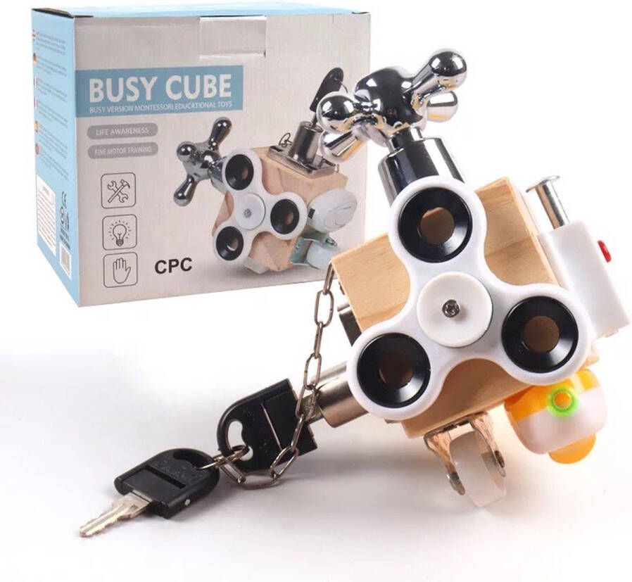 EverToys Busy Cube Motoriek kubus Woods fidget cube educatief speelgoed houten speelgoed fidget toys Sleutel