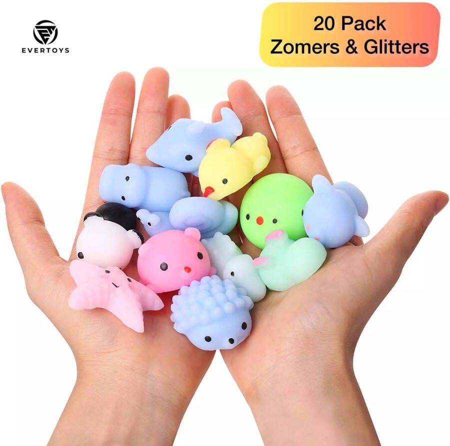 EverToys Mochi Squishy 20x stuks Fidget Toys Stressballen kinderen Squishies Meisjes Squishy Dieren Mochies