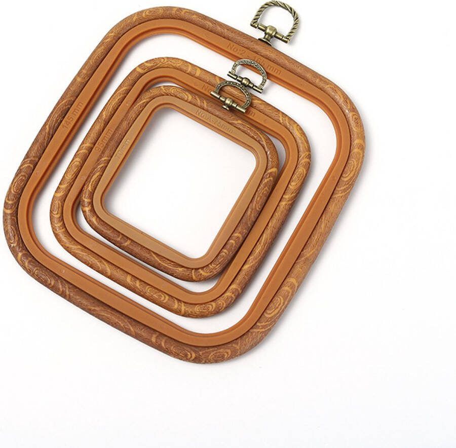 Merkloos Sans marque Borduurring | Borduurringen set | 3 stuks | Houten look | Vierkant | Borduren | Borduurring kunststof | Verschillende grootte | Duurzaam | Borduurset