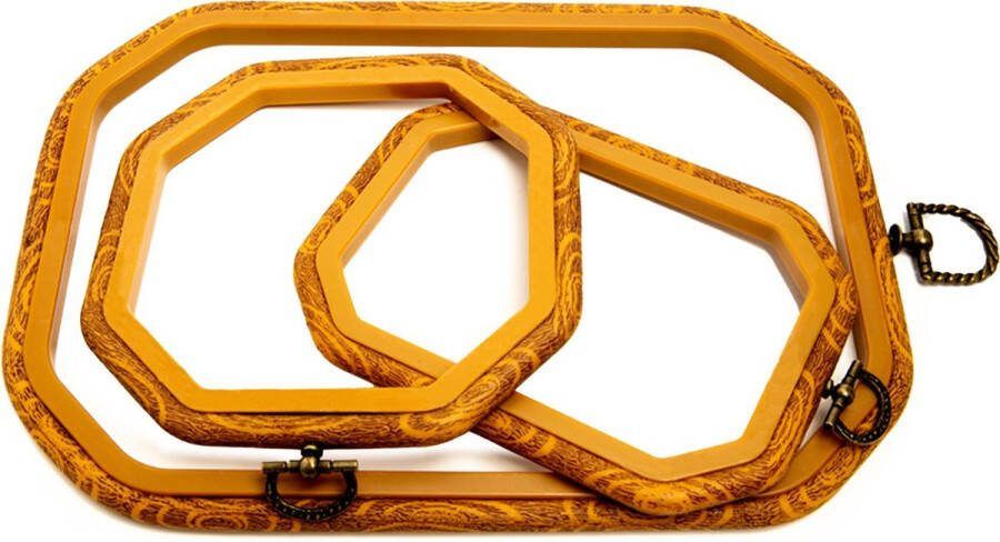 Merkloos Sans marque Borduurring | Borduurringen set | 3 stuks | Houten look | Borduren | Borduurring kunststof | Verschillende vormen | Duurzaam | Borduurset