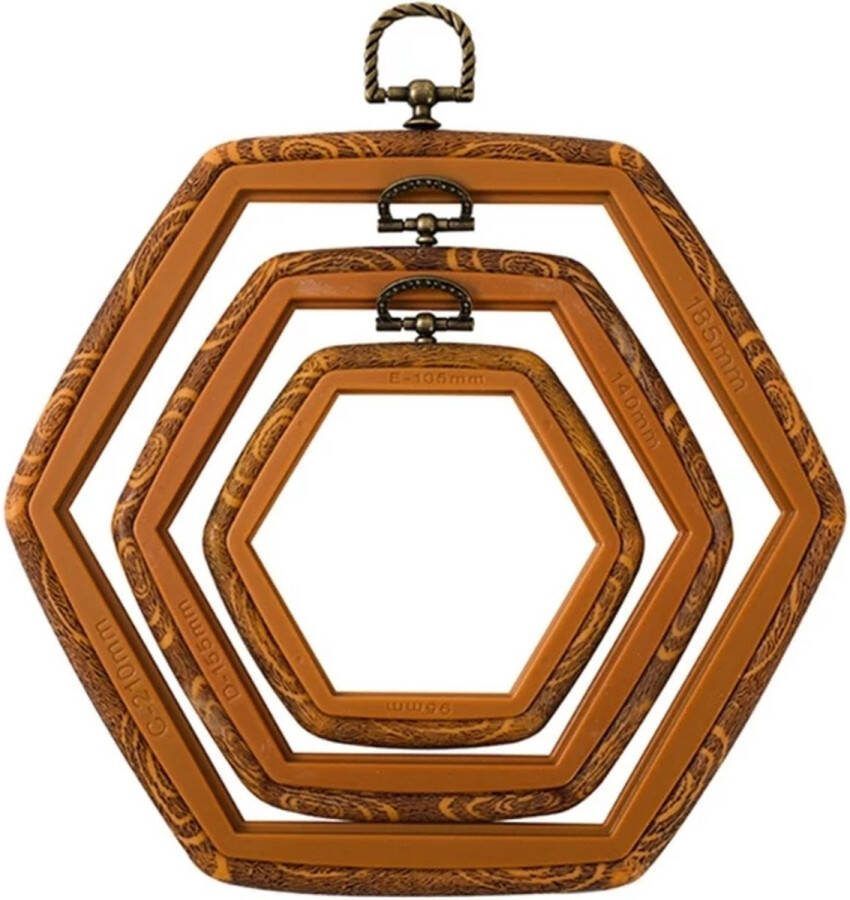 EveryCraft Borduurring Houten Look Borduurringen Set 3 Stuks Kunststof zeshoekige vorm Duurzaam & Stevig Ideaal voor Borduurwerk Borduurset