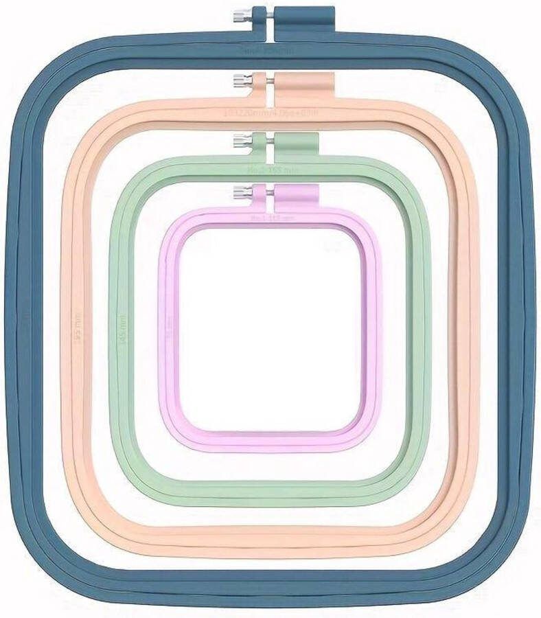 EveryCraft Borduurringen Kleurrijke Borduurringen Set 4 Stuks Kunststof Vierkant maten Duurzaam & Stevig Ideaal voor Borduren en Punch Needle