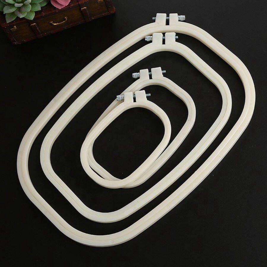 Merkloos Sans marque Borduurset 4 stuks | Borduurring kunststof | Borduurringen | Borduren | Borduurset kinderen | Rechthoek met rondingen | Punch Needle | Duurzaam