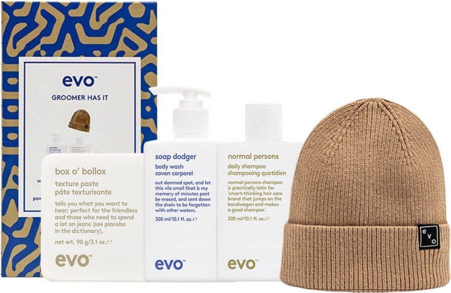 Evo Groomer Has It Pack BeautyWorks Normal persons daily shampoo 300ml Soap dodger hand and body wash 300ml Box o' bollox texture paste 90g