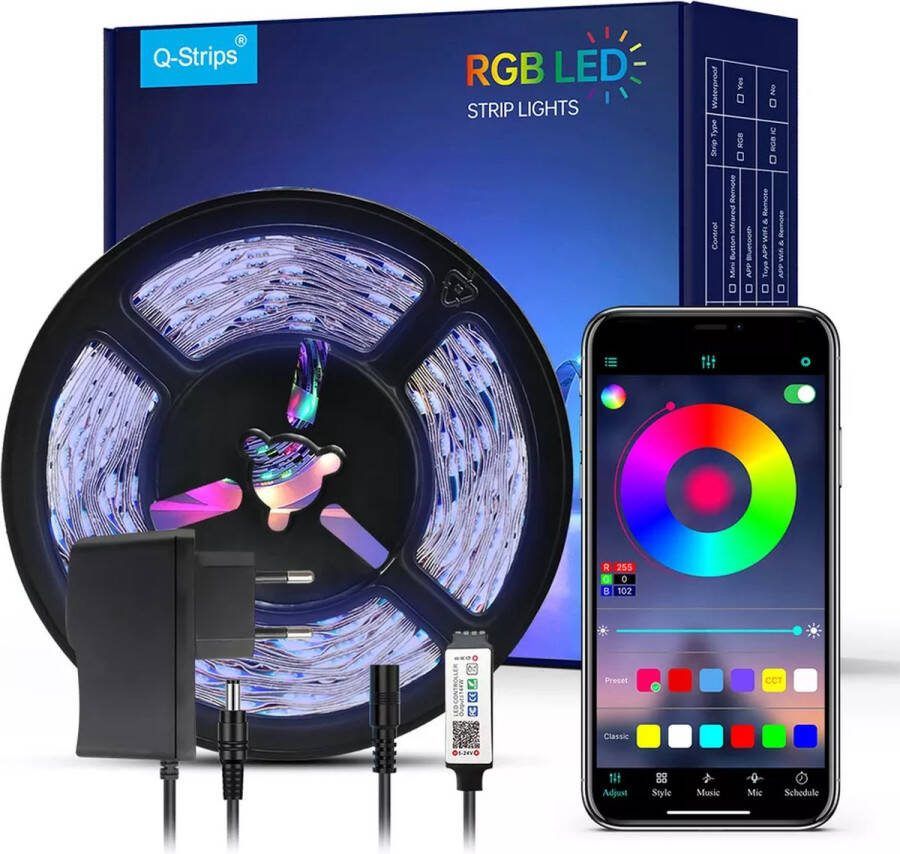Evura Goods Led strip 10 meter RGB met afstandsbediening & telefoon app dimbaar smart LED light verlichting Led-strips timer en muziek modus Led Lights smart home verlichting