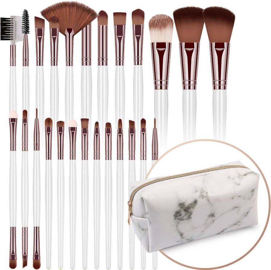 Evvie 24-delige make-up kwastenset Wit Rosé Goud in etui Marble