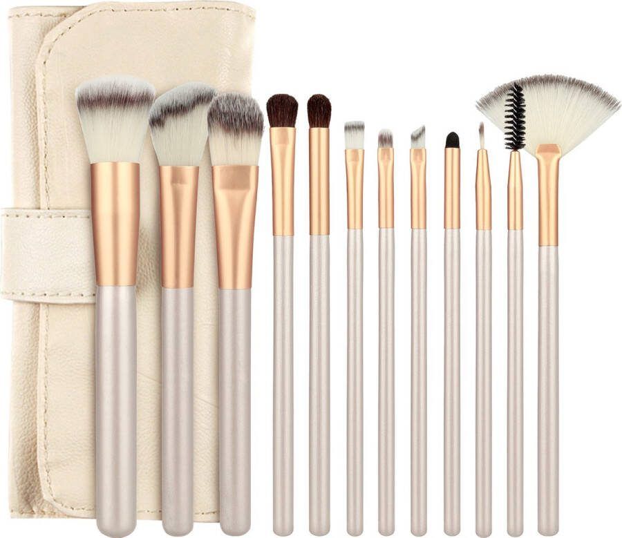 Evvie Make up kwasten set – Beige goud – 12 delig