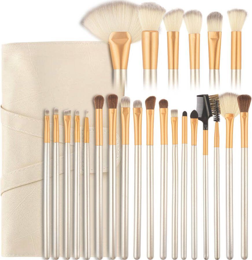 Evvie Professionele Make-up Kwastenset 24 delig Beige-Goud