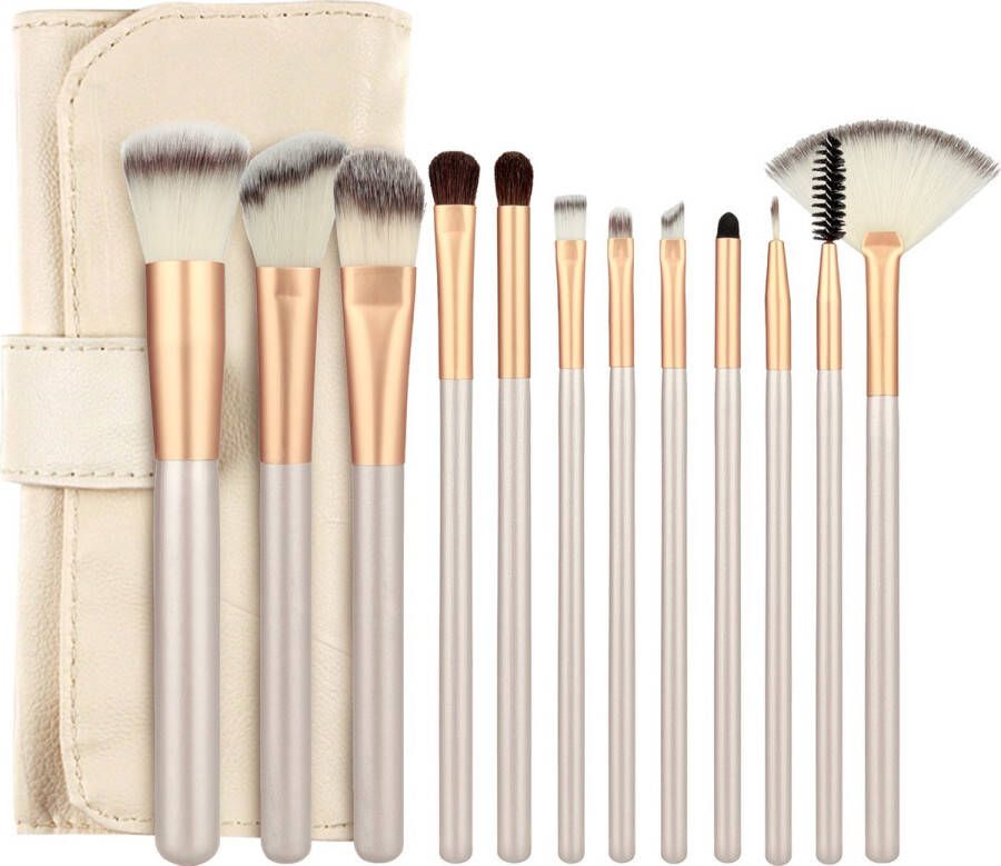 Evvie Professionele Make-up Kwastenset 12 delig Beige-Goud