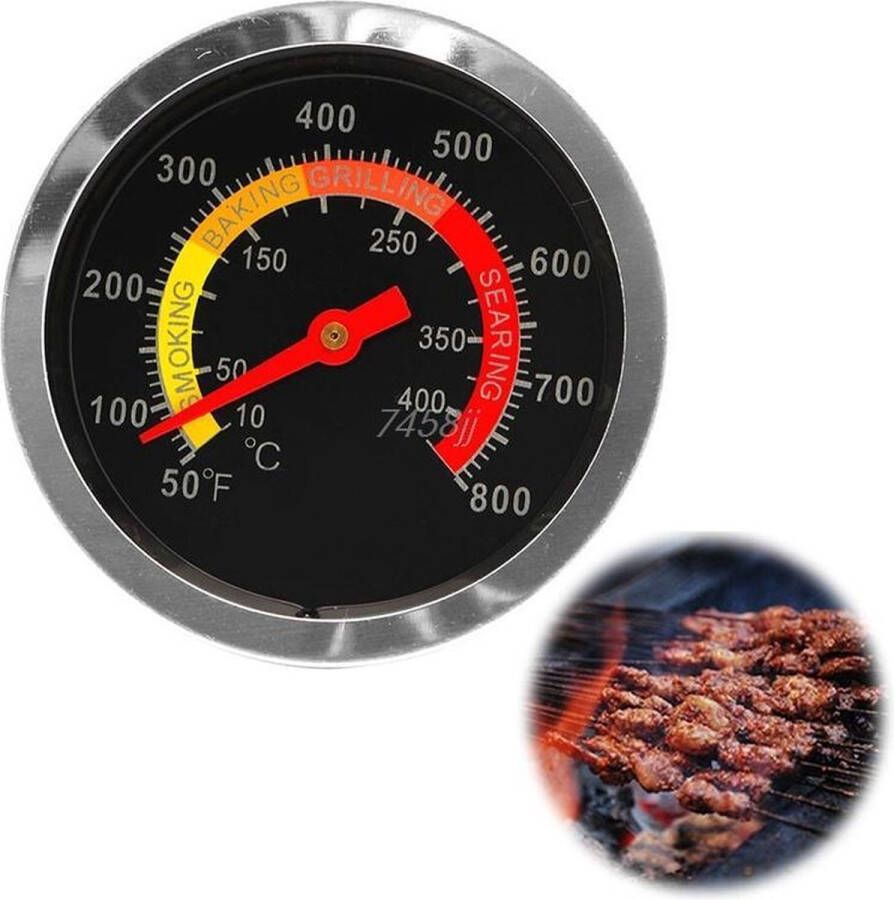 Barbecue thermometer temperatuurmeter Tot 400 graden inbouw voor BBQ smoker kamado rookoven pizzaoven RVS Geschikt voor o.a. Weber & Houtskoolbarbecues