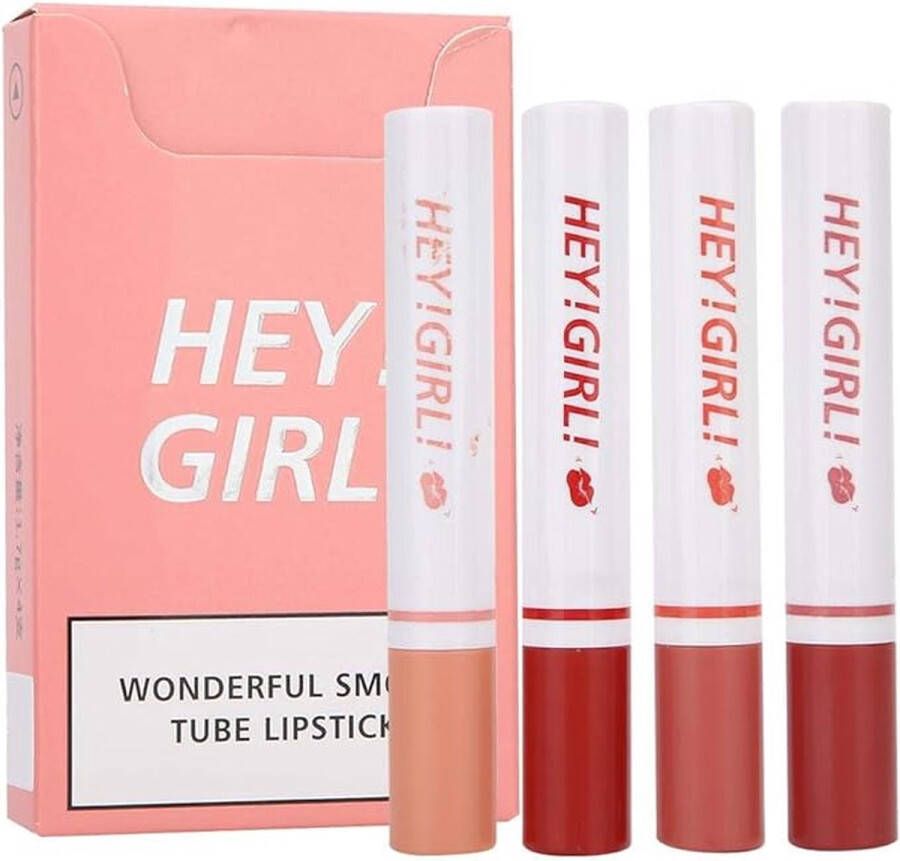 Exblue Lippenstift 4 stuks sigarettenvorm lippenstift mat 4 kleuren lippenstift duurzaam waterdicht mat zomerlippenstift lipstick