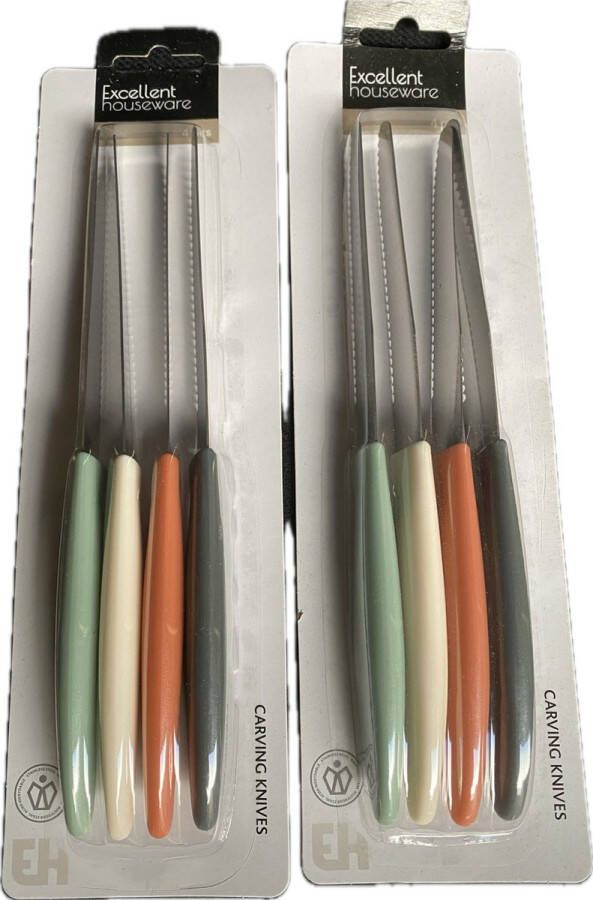 Excellent Houseware 2 sets van 4 stuks Steakmessen Broodmesjes RVS