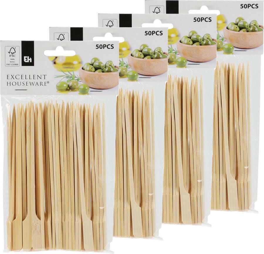 Excellent Houseware 200x Bamboe houten sate prikkers stokjes 15 cm BBQ spiezen Cocktail prikkers