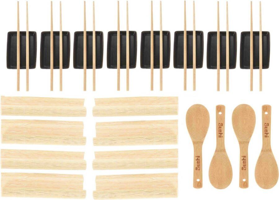 Excellent Houseware 28-delige sushi serveer set voor 8 personen keramiek zwart