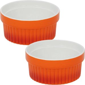 Excellent Houseware 2x Creme brulee schaaltjes bakjes oranje 9 cm van porselein Tapas schaaltjes
