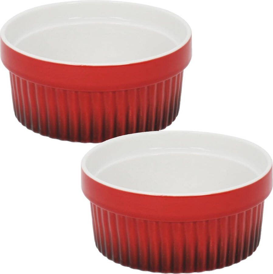 Excellent Houseware 4x Creme brulee schaaltjes bakjes rood 11 cm van porselein Tapas schaaltjes