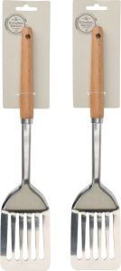 Excellent Houseware 2x stuks keukengerei spatel RVS steel en houten handvat 32 cm Beechwood