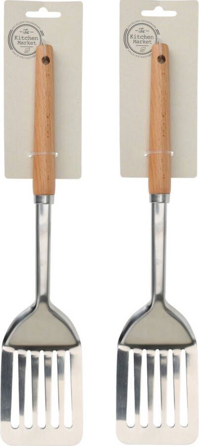 Excellent Houseware 2x stuks keukengerei spatel RVS steel en houten handvat 32 cm Keuken gardes