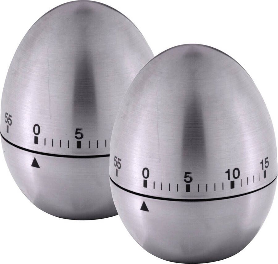 Excellent Houseware 2x stuks kookwekkers eierwekkers in ei vorm zilver RVS 8 cm