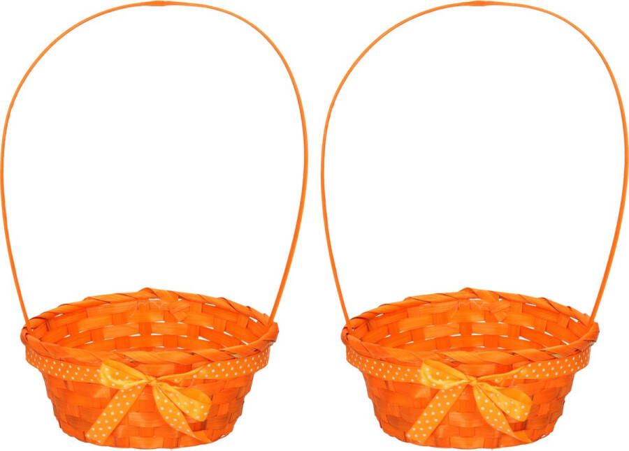 Excellent Houseware 2x stuks rieten mandjes oranje rond met hengsel 39 cm Opbergen Decoratie manden gevlochten riet