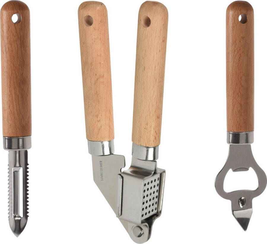 Excellent Houseware 3-delige keukengerei set Opener knoflookpers schilmes Knoflookpersen