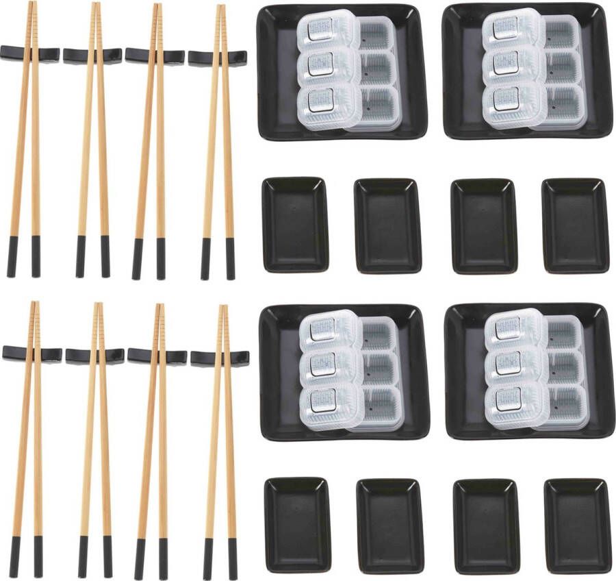 Excellent Houseware 32-delige sushi serveer set voor 8 personen keramiek zwart