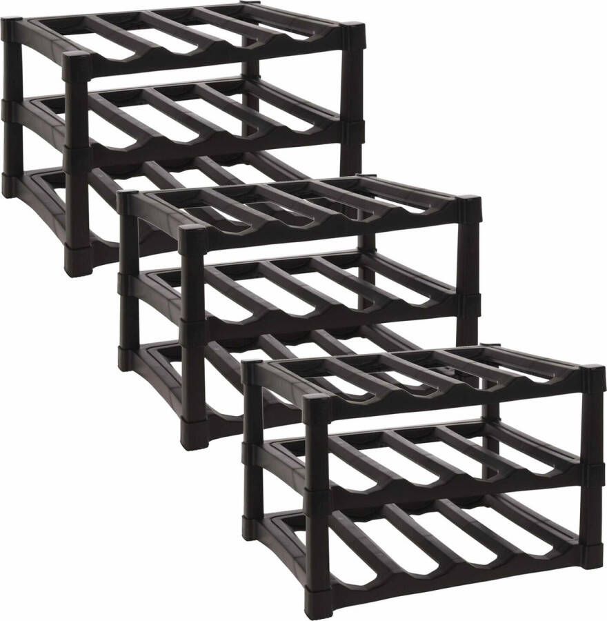 Excellent Houseware 3x stuks Wijnrekken flessenrekken Zwart Kunststof