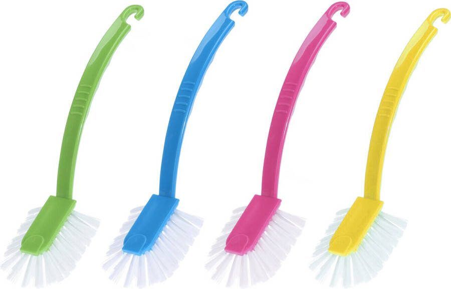 Excellent Houseware 4x stuks afwasborstels met ophanghaakje in verschillende kleuren 27 cm