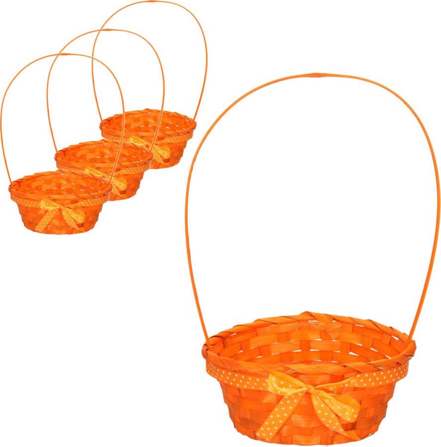 Excellent Houseware 4x stuks rieten mandjes oranje rond met hengsel 39 cm Opbergen Decoratie manden gevlochten riet