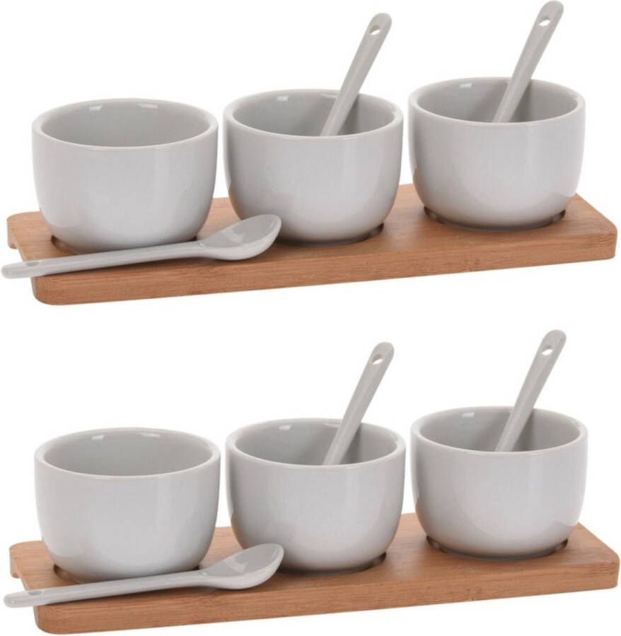 Excellent Houseware 6x stuks amuse tapas saus schaaltjes wit 6 cm van porselein met serveerplankjes 21 cm Snack en tapasschalen