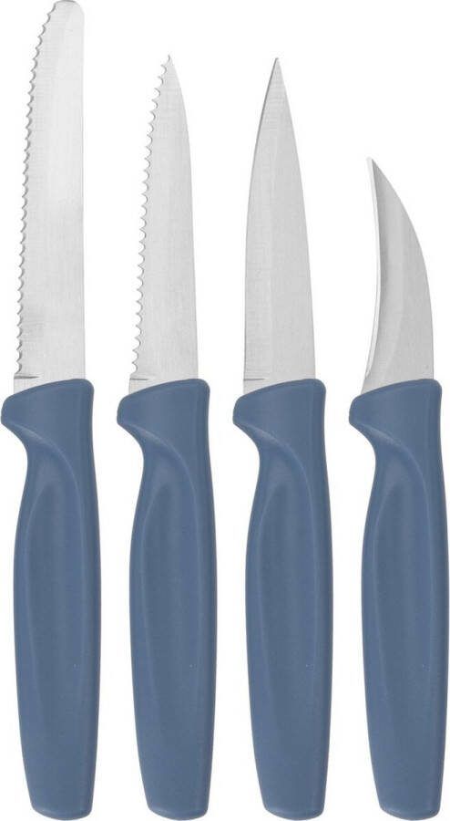 Excellent Houseware 8-delige RVS messenset met blauw kunststof handvat Keukengerei Messen mesjes Keukenmessen Schilmes