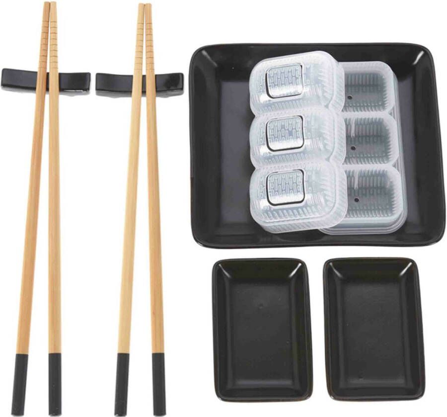 Excellent Houseware 8-delige sushi serveer set voor 2 personen keramiek zwart