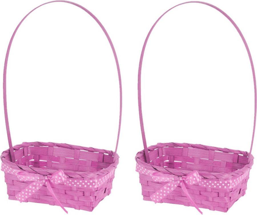 Merkloos Sans marque 8x stuks rieten mandjes roze vierkant met hengsel 39 cm Opbergen Decoratie manden gevlochten riet
