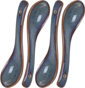 Excellent Houseware 8x Stuks soeplepels blauw 14 cm van aardewerk Soeplepels Amuselepels