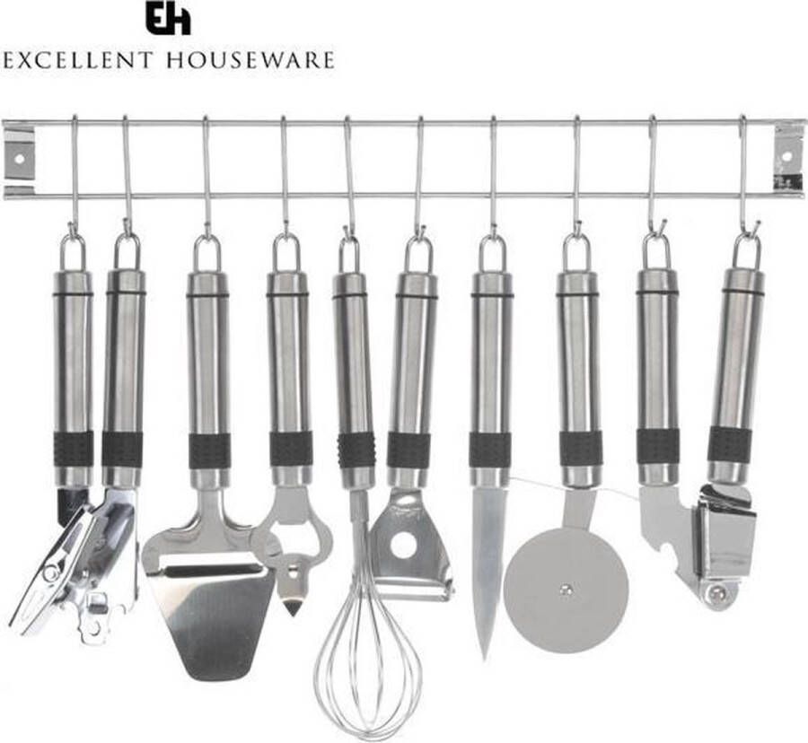 Excellent Houseware 9-delige keukenset Met wandstang Keukenrek RVS
