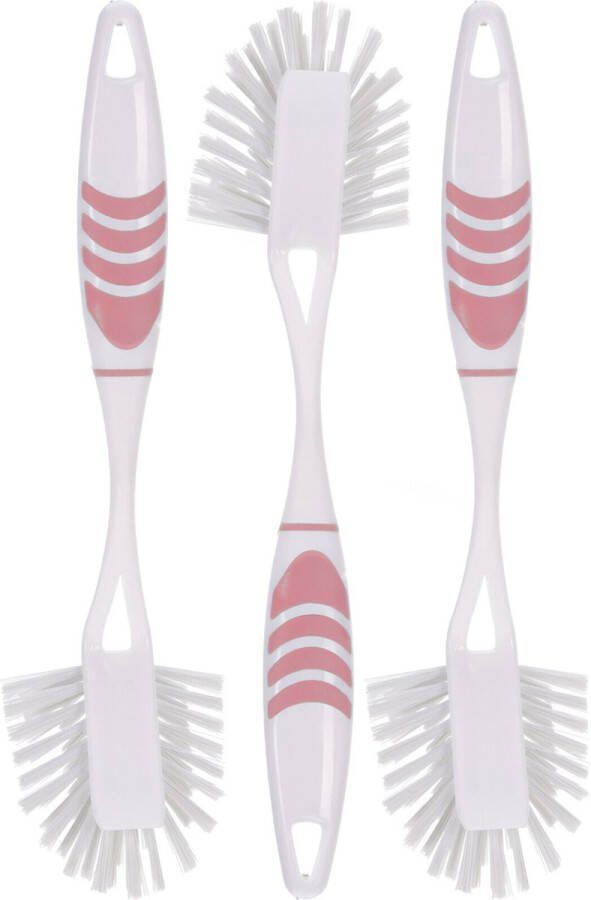 Excellent Houseware Afwasborstel met ophang lus 3x stuks roze 29 cm