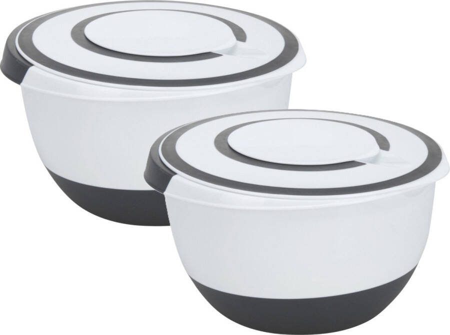 Excellent Houseware Beslagkom mengkom roerkom met deksel 2x kunststof wit antraciet