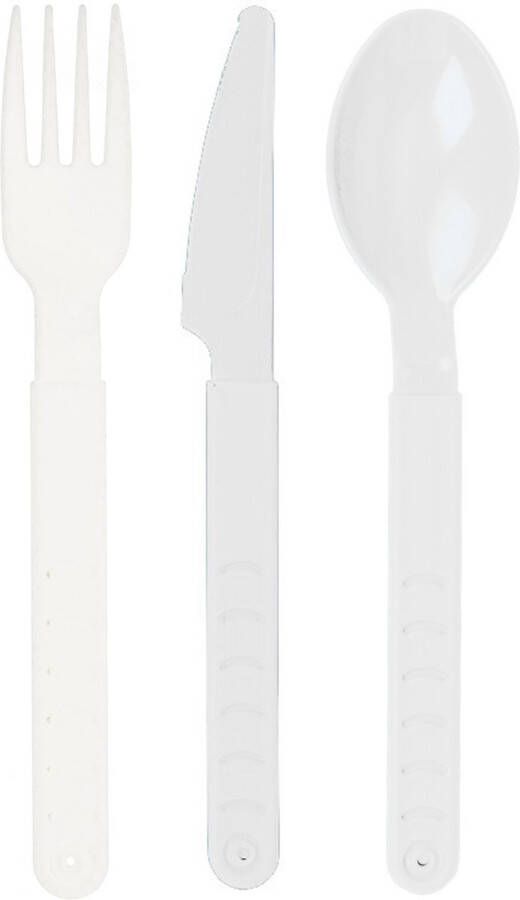 Excellent Houseware Bestek set 3-delig 30x stuks messen vorken lepels wit kunststof 18 cm Broodmessen