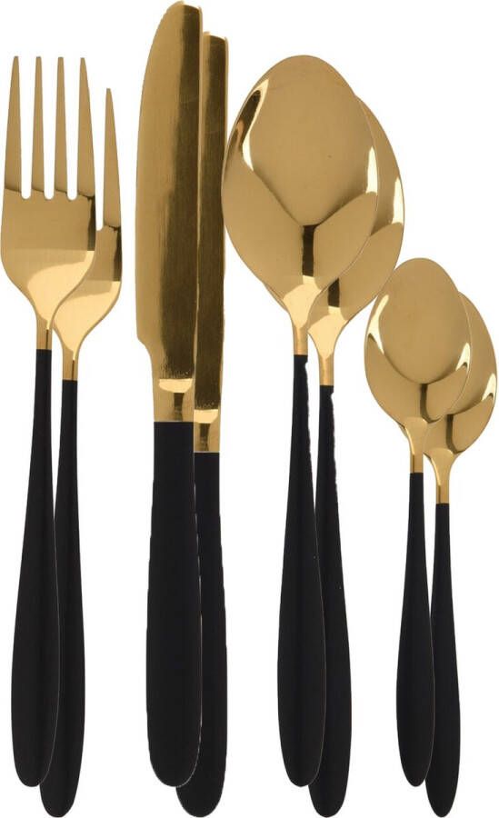 Excellent Houseware Bestekset Tableware Collection 32-delig goud zwart RVS 8 personen Besteksets