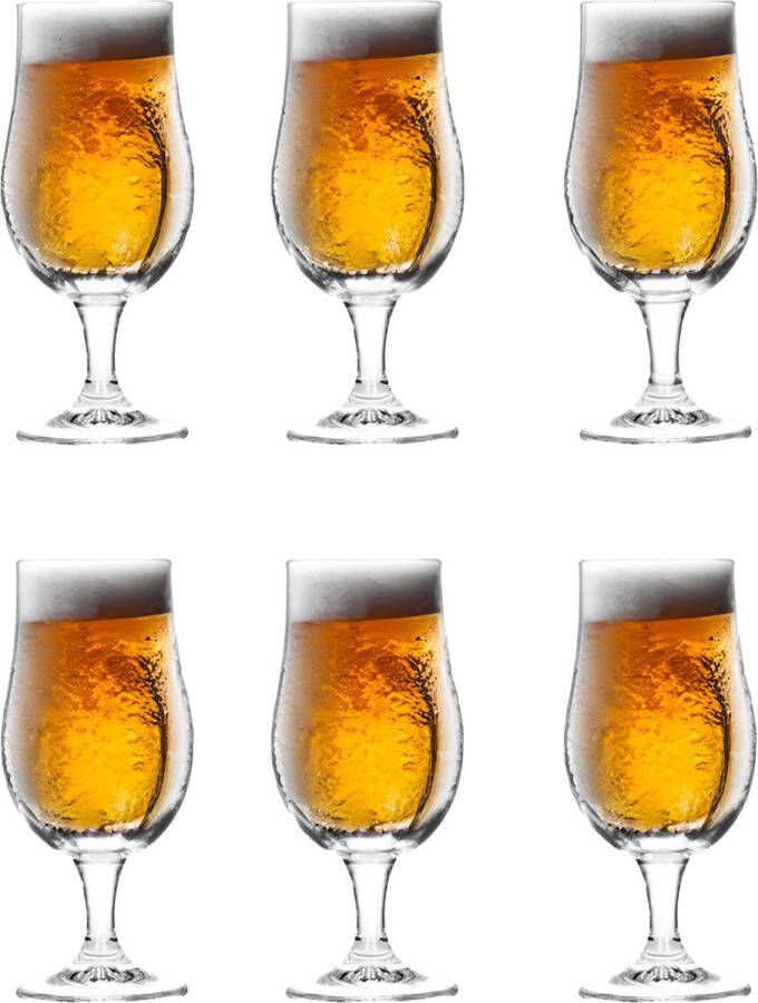 Excellent Houseware Bierglazen op voet 12x stuks glas 370 ml speciaal bier bierglas Bierglazen