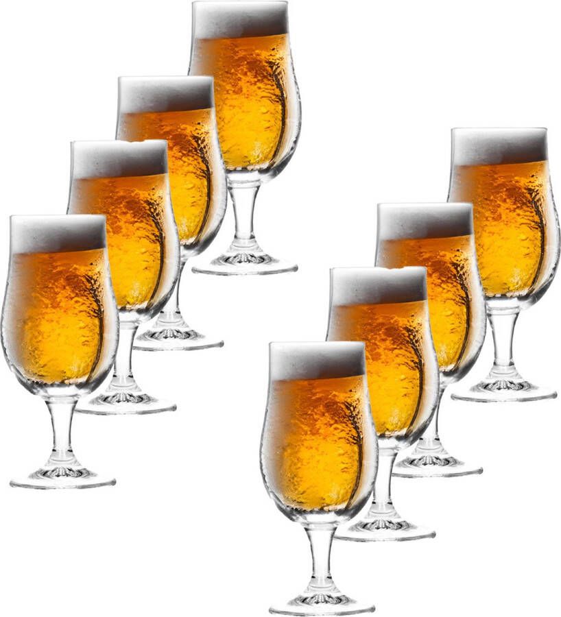 Excellent Houseware Bierglazen op voet 8x stuks glas 370 ml speciaal bier bierglas Bierglazen