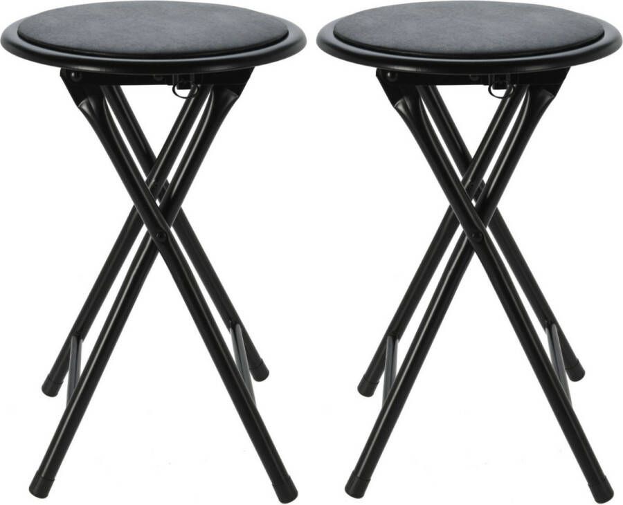 Excellent Houseware bijzet krukje stoel 2x Opvouwbaar zwart Krukjes
