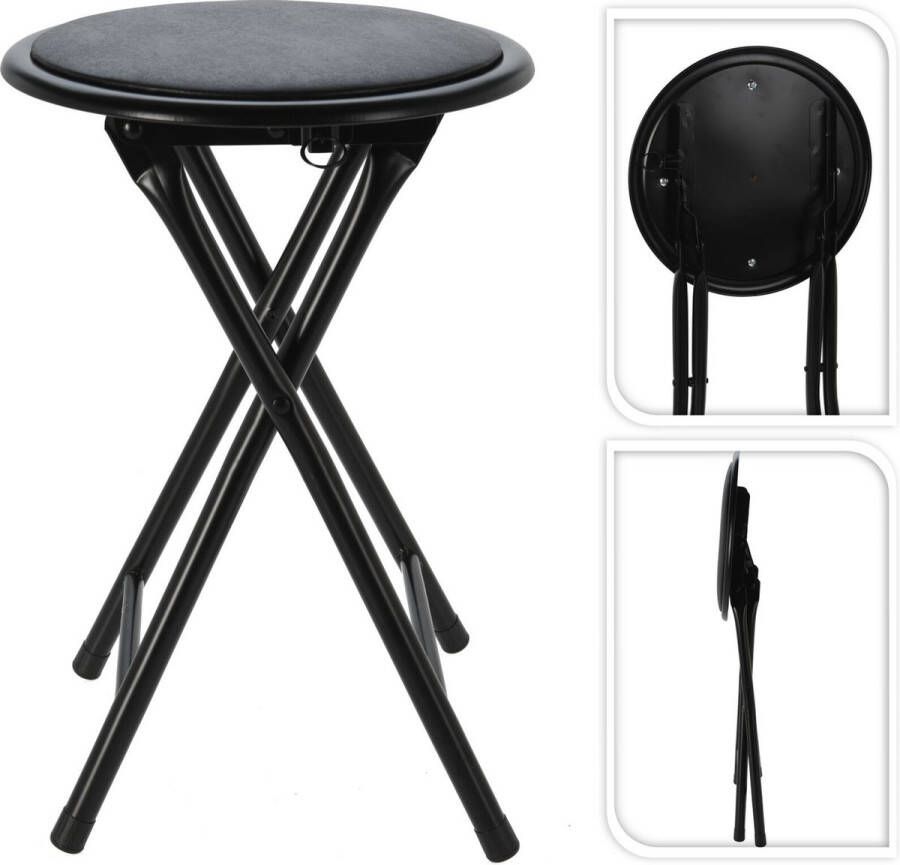 Excellent Houseware bijzet krukje stoel Opvouwbaar zwart D30 x H45 cm