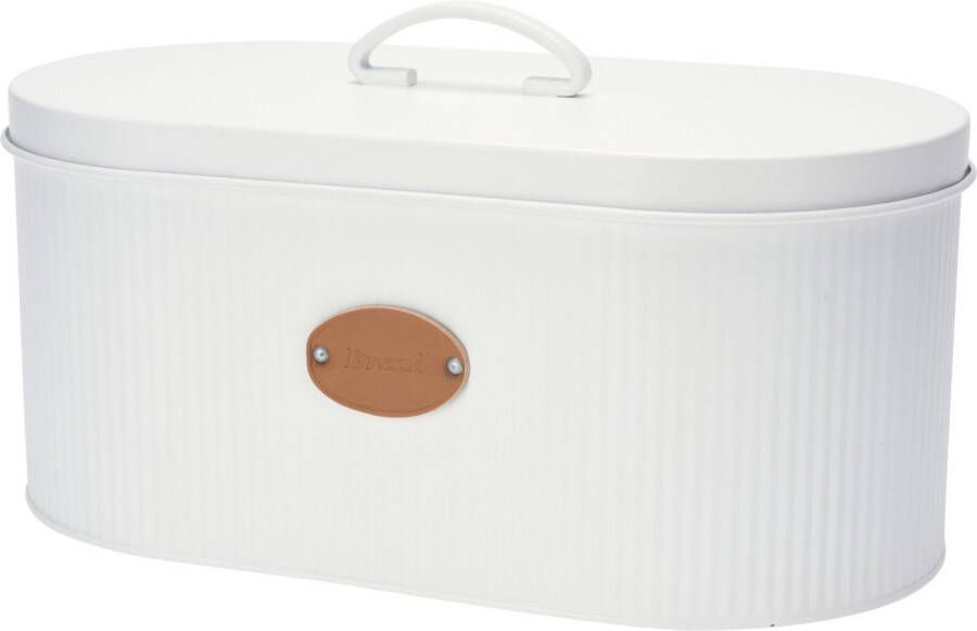 Excellent Houseware Luxe witte broodtrommel van metaal 33 x 18 x 15 cm Broodtrommels brooddozen vershoudtrommels Brood kadetjes bewaren