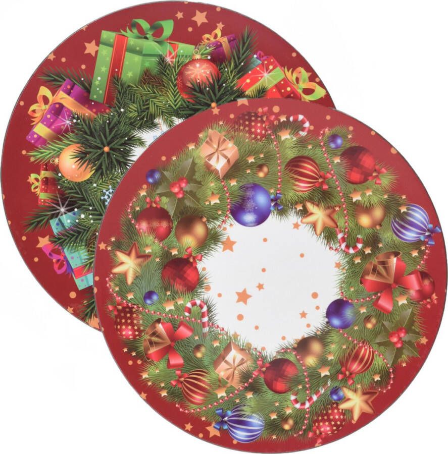 Excellent Houseware Christmas Decoration kerstdiner onderborden 4x -D33 cm kerst thema Onderborden