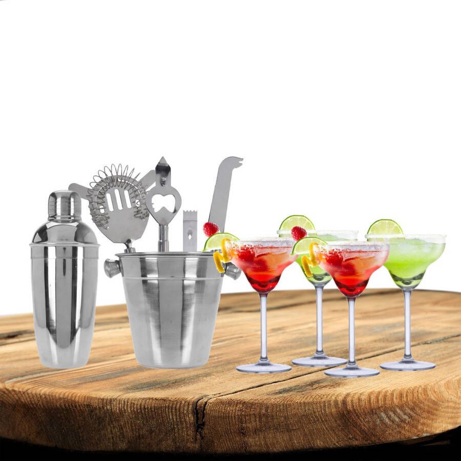 Excellent Houseware cocktails maken set 6-delig met 4x Margarita glazen Cocktailshakers