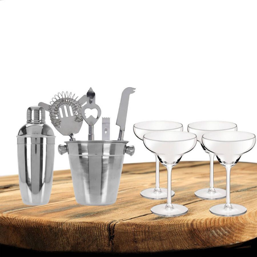 Excellent Houseware cocktails maken set 6-delig met 4x Margarita glazen Cocktailshakers