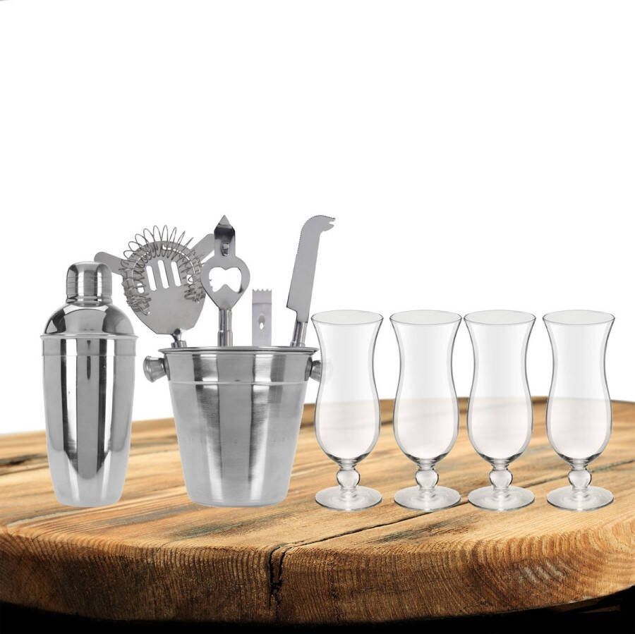 Excellent Houseware cocktails maken set 6-delig met 4x Pina Colada glazen Cocktailshakers