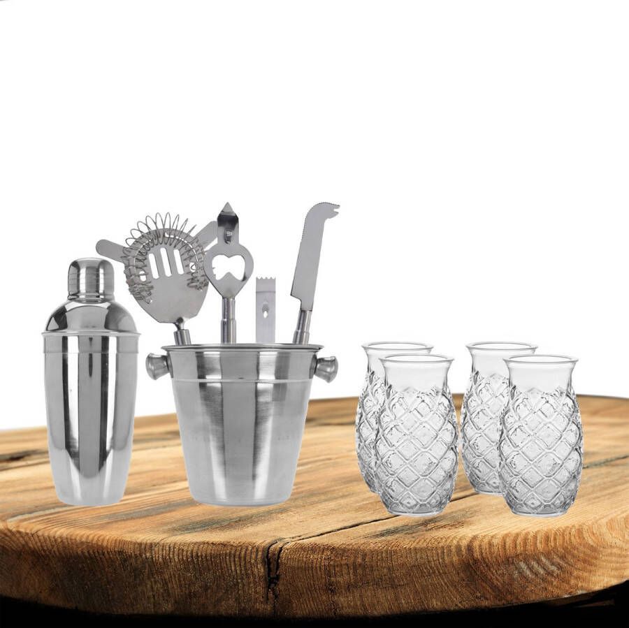 Excellent Houseware cocktails maken set 6-delig met 4x Pina Colada glazen Cocktailshakers